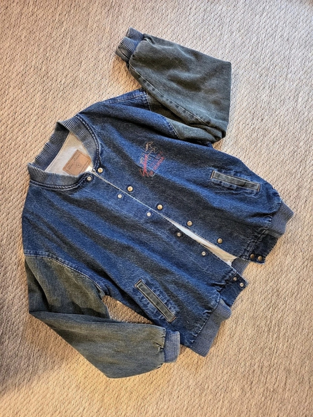 Authentic Denim Equestrian Varsity Jacket Size Large
